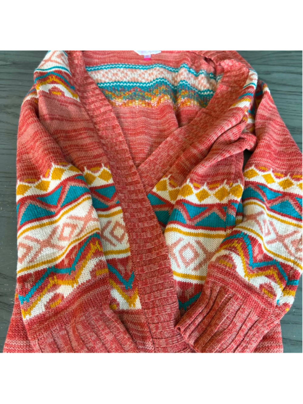 Women's No Boundaries Cardigan Sweater XXL Red White Geometric Print - Picture 4 of 10